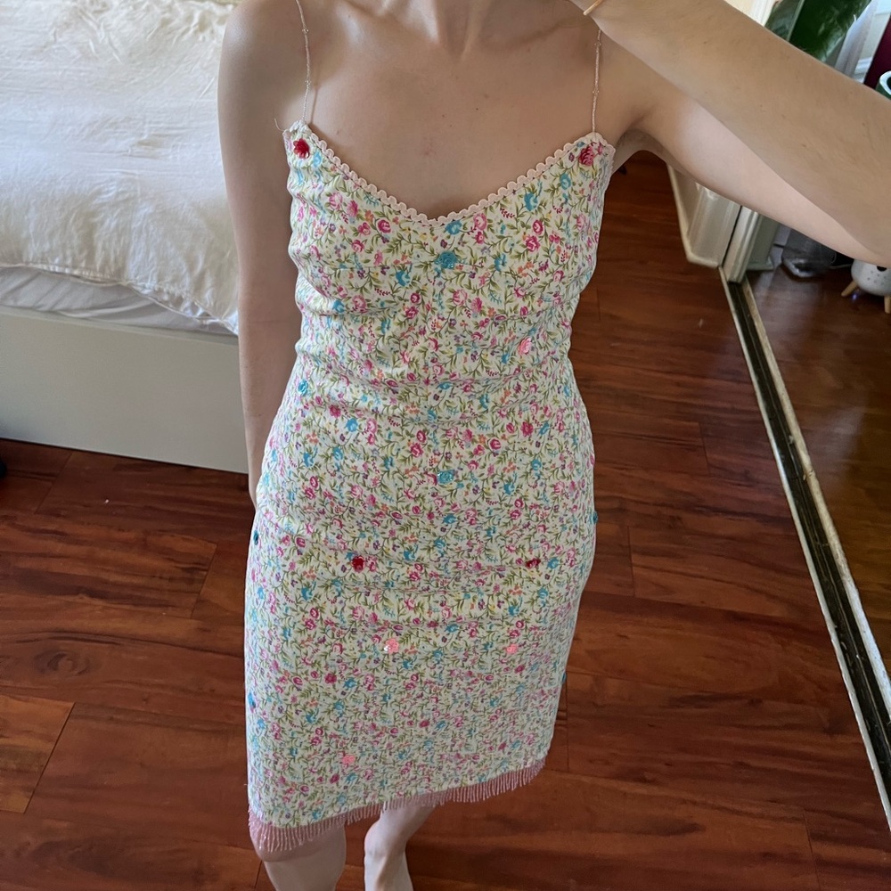 A.B.S Allen Schwartz beaded floral bodycon dress
